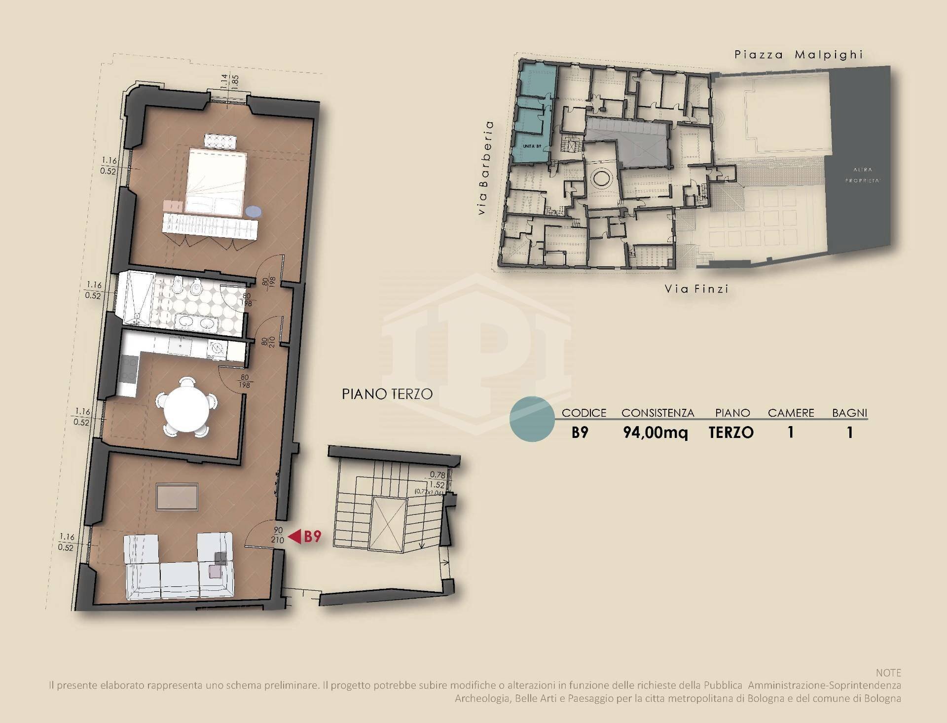 Trilocale Via Barberia, Bologna (zona Centro Storico) - planimetria 1
