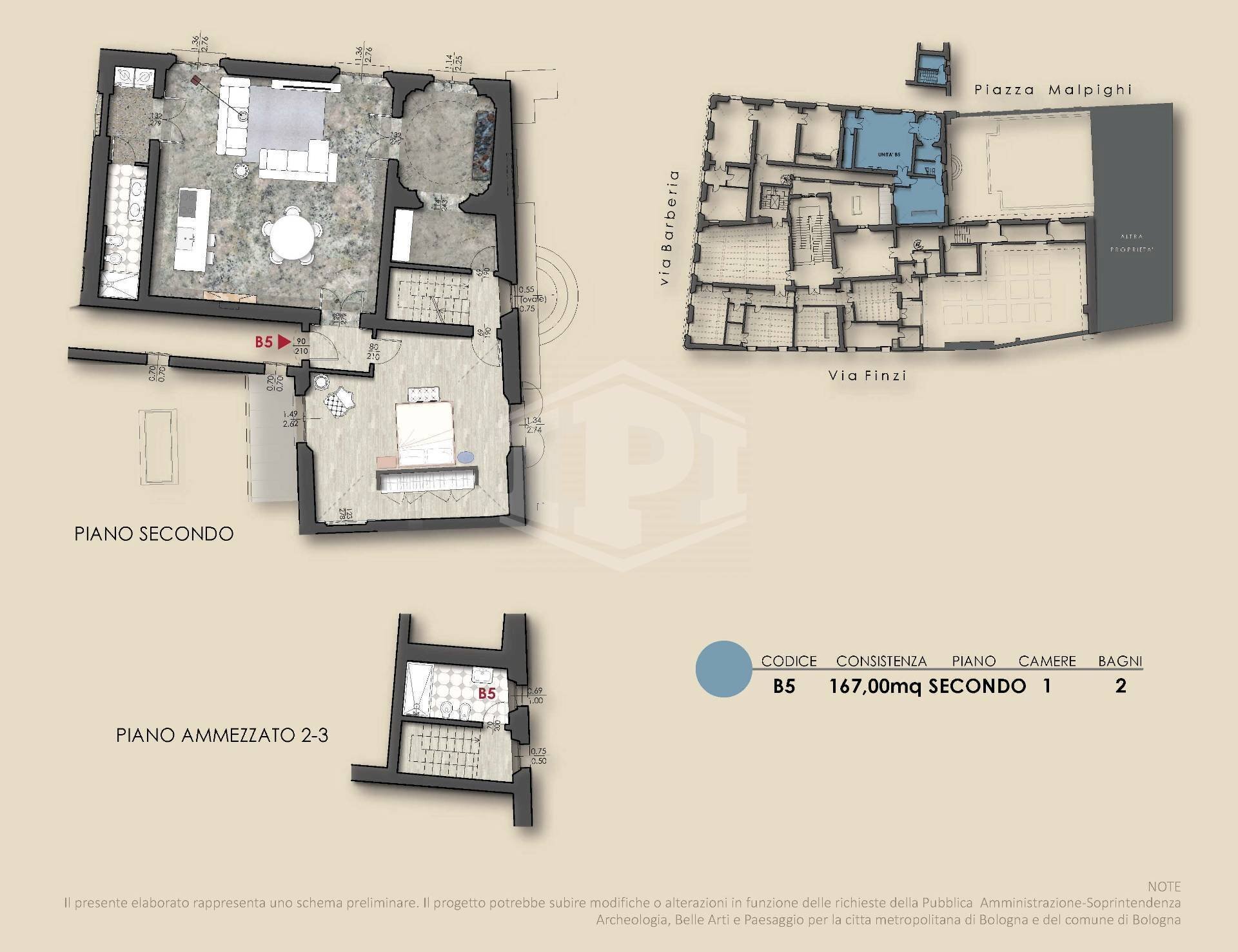 Trilocale Via Barberia, Bologna (zona Centro Storico) - planimetria 1