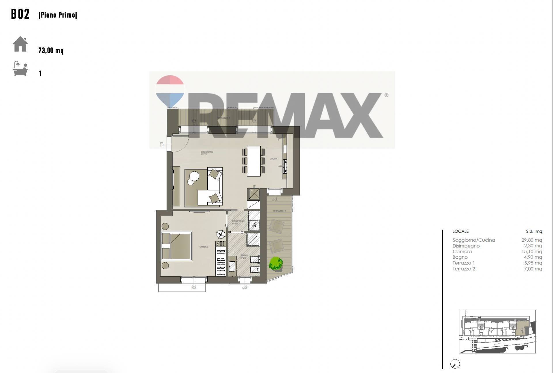 Pianta 2D - Two-room apartment Via Galileo Galilei
 
14, Curno - floor plans 1