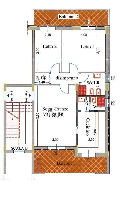Three-room apartment viale Canne, 50D, Pulsano - floor plans 1
