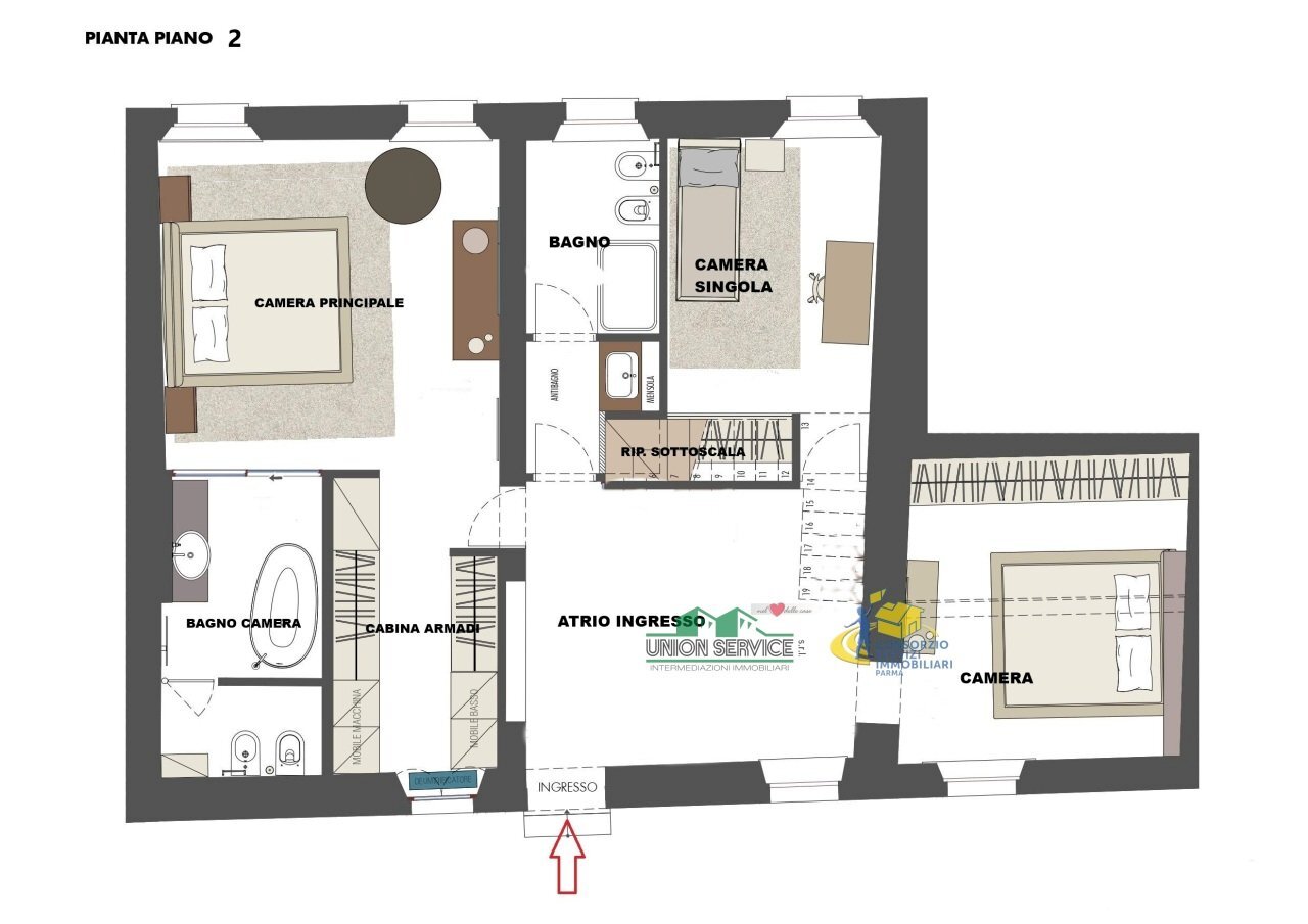 planimetria arredi zona notte - Apartment Piazzale Corte d'Appello, Parma - floor plans 1