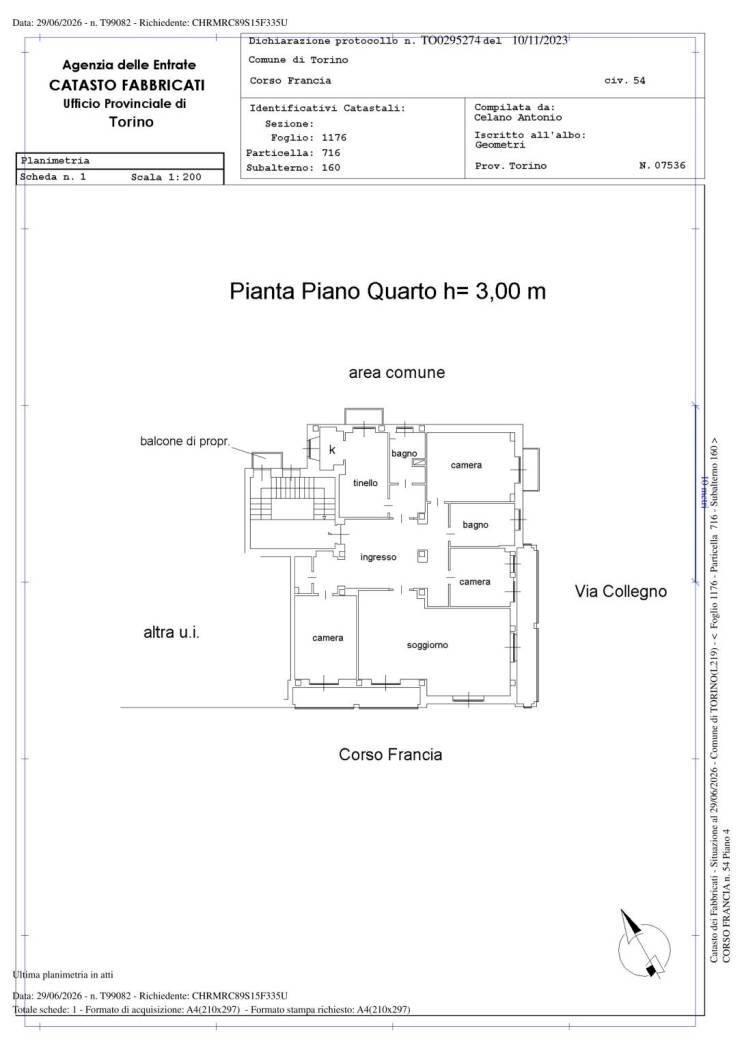 Appartamento corso Francia, 54, Torino (zona San Donato) - planimetria 1