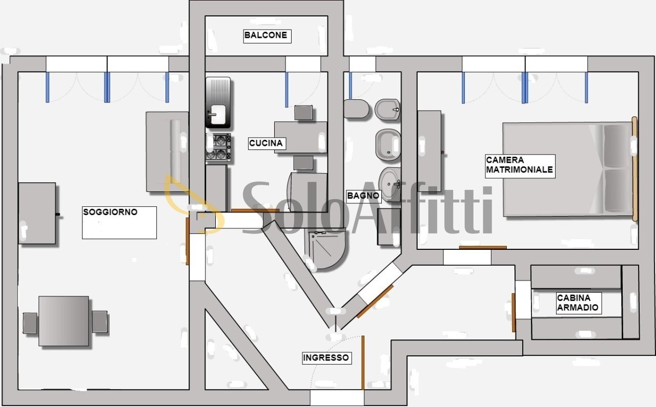 Planimetria arredata 2026 - Bilocale Via San Galdino 6, Milano - planimetria 1