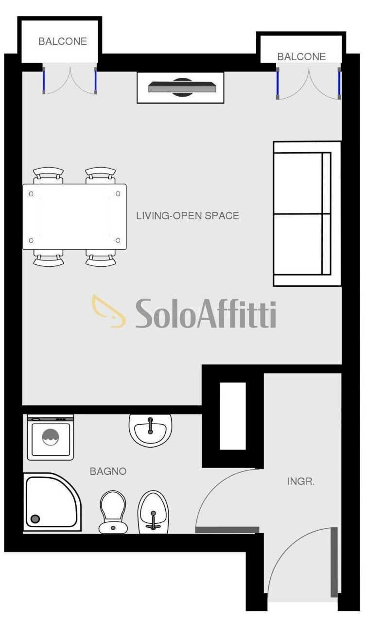 Planimetria a scopo illustrativo - One-room apartment Via Paratici 14, Pavia - floor plans 1