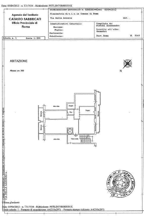 Trilocale via delle Azzorre, Roma (zona Lido di Ostia) - planimetria 1