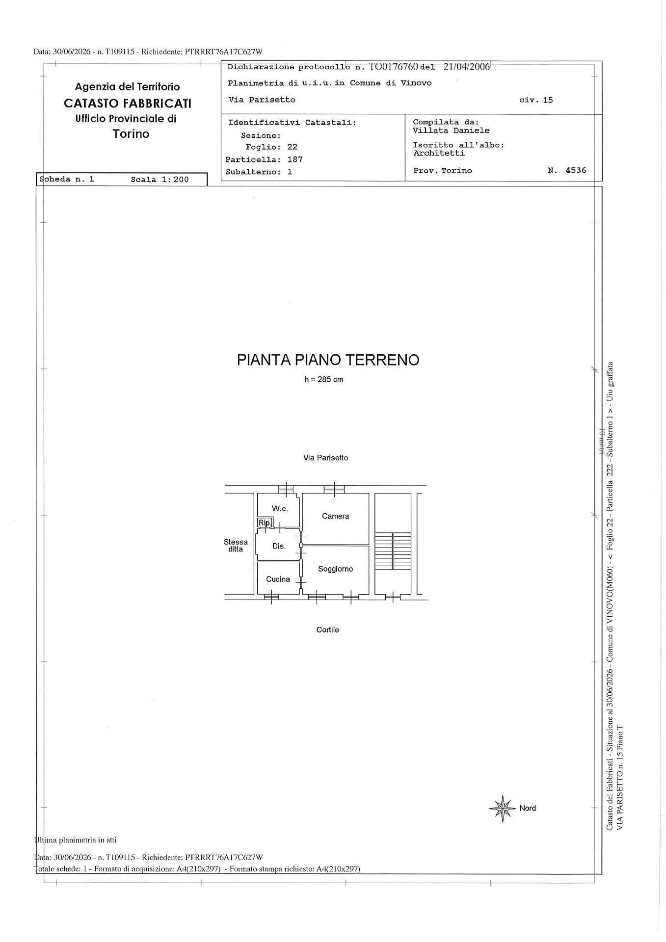Foto 18 - Trilocale Via Parisetto
 
15, Vinovo - planimetria 1