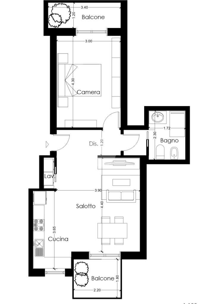 Two-room apartment Via Adria, Grugliasco - floor plans 1