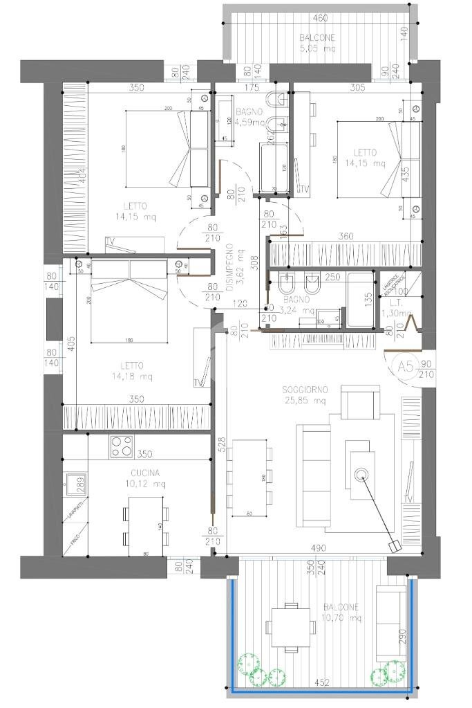 Quadrilocale Via Giordani, Valsamoggia (zona Albareto - Mulini Nuovi) - planimetria 1