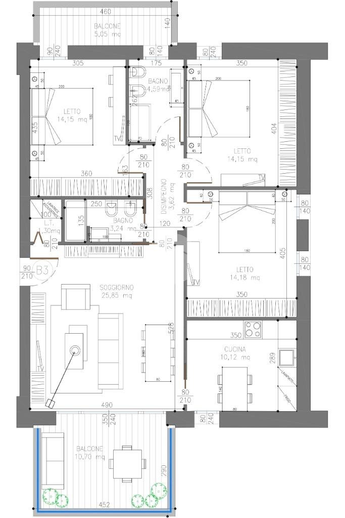 Quadrilocale Via Giordani, Valsamoggia (zona Albareto - Mulini Nuovi) - planimetria 1