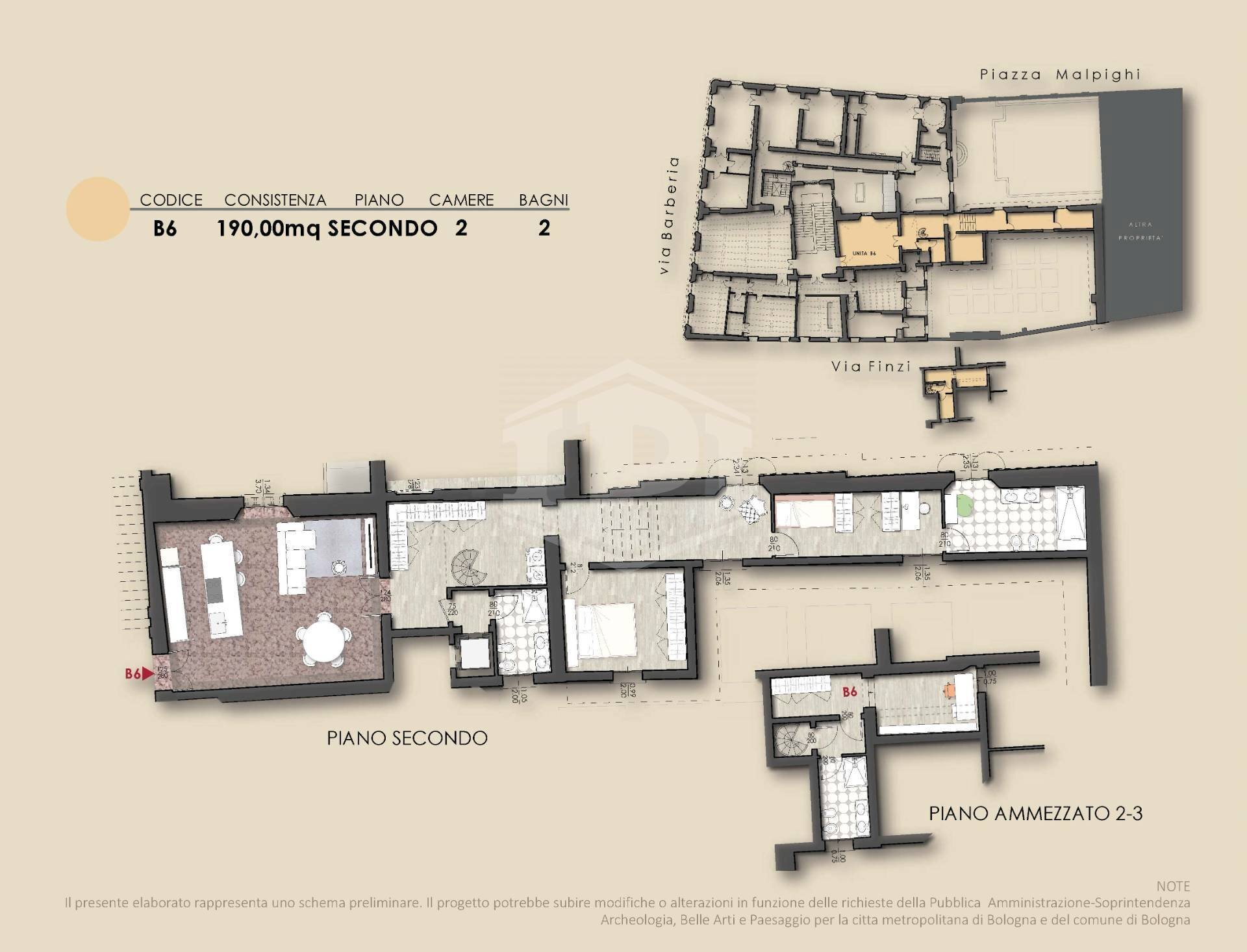 Quadrilocale Via Barberia, Bologna (zona Centro Storico) - planimetria 1