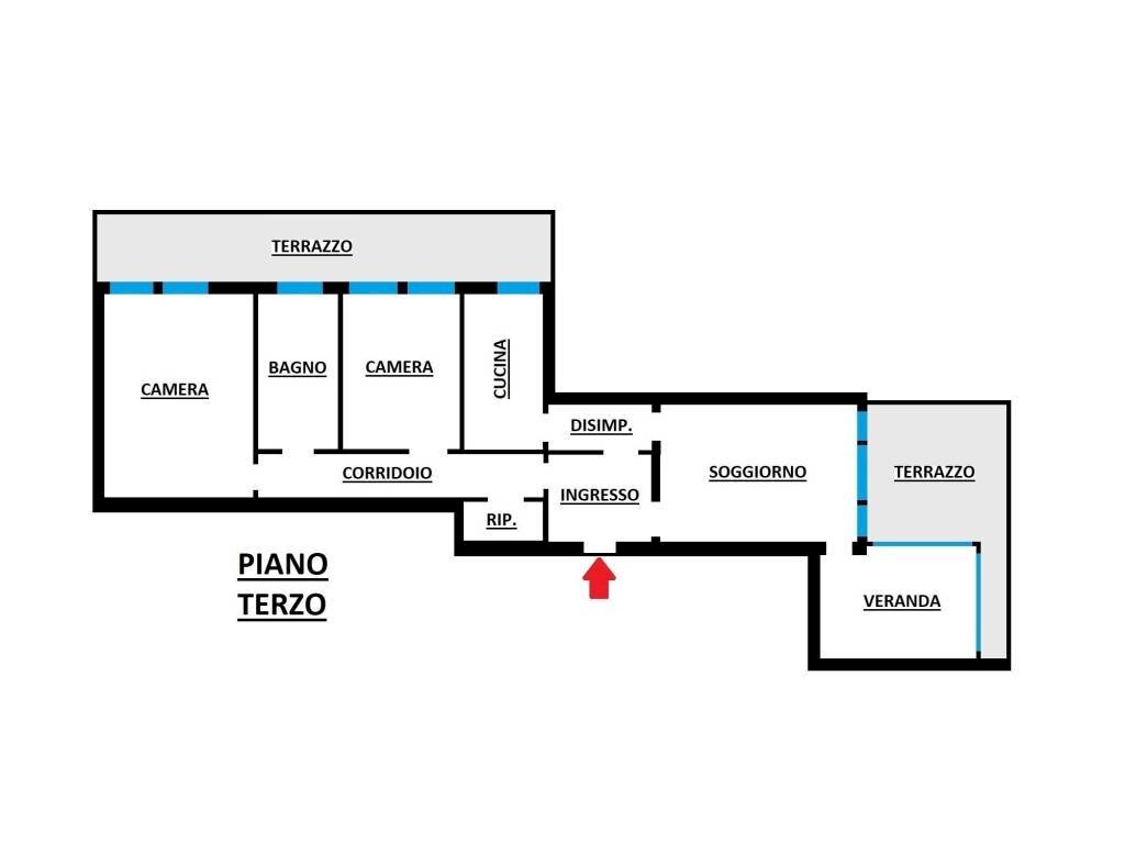 Planimetria - Appartamento galleria Camillo Benso di Cavour, Bologna (zona Centro Storico) - foto 2