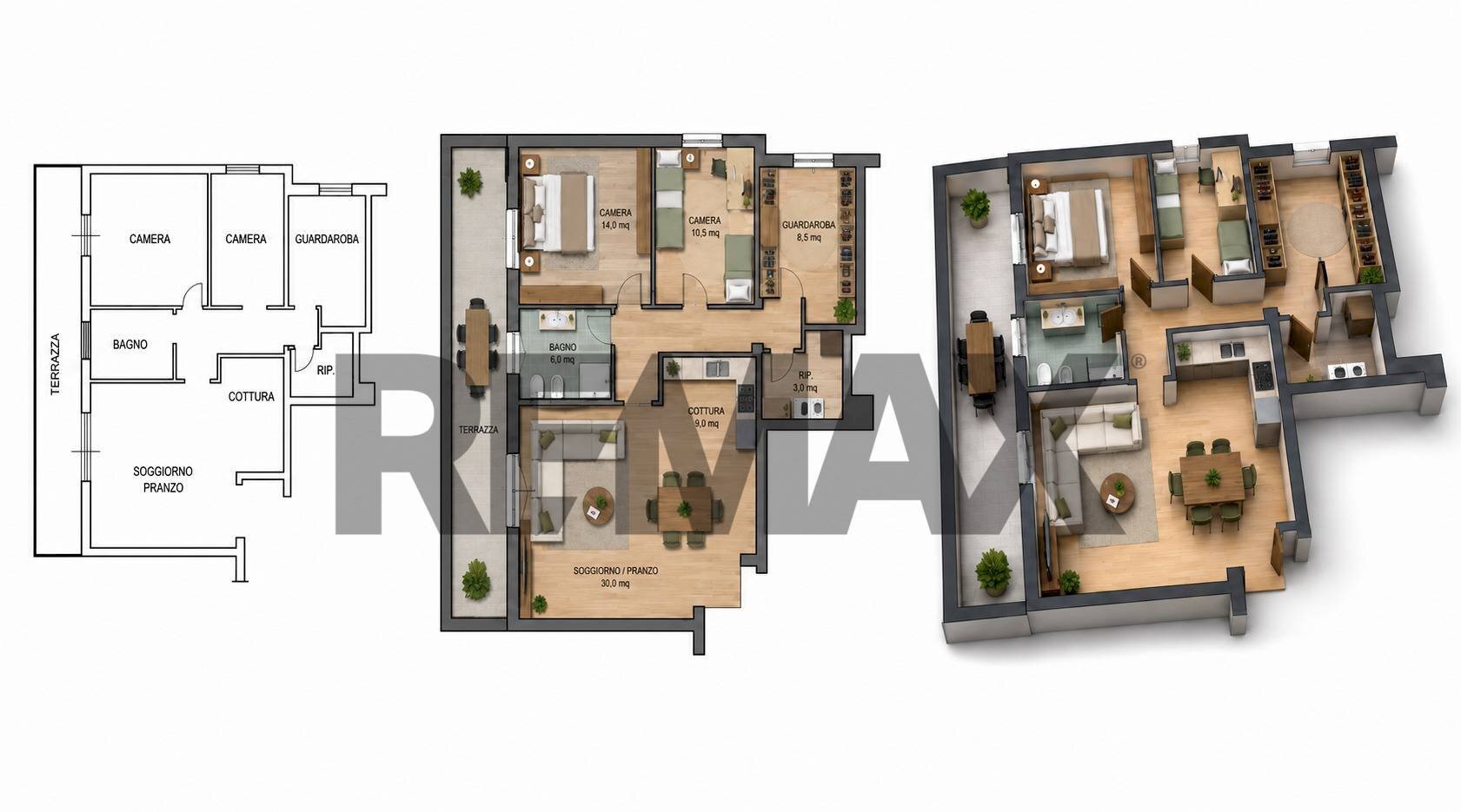 Pianta 3D - Four-room apartment via Enrico toti
 
26, Marcon - floor plans 1