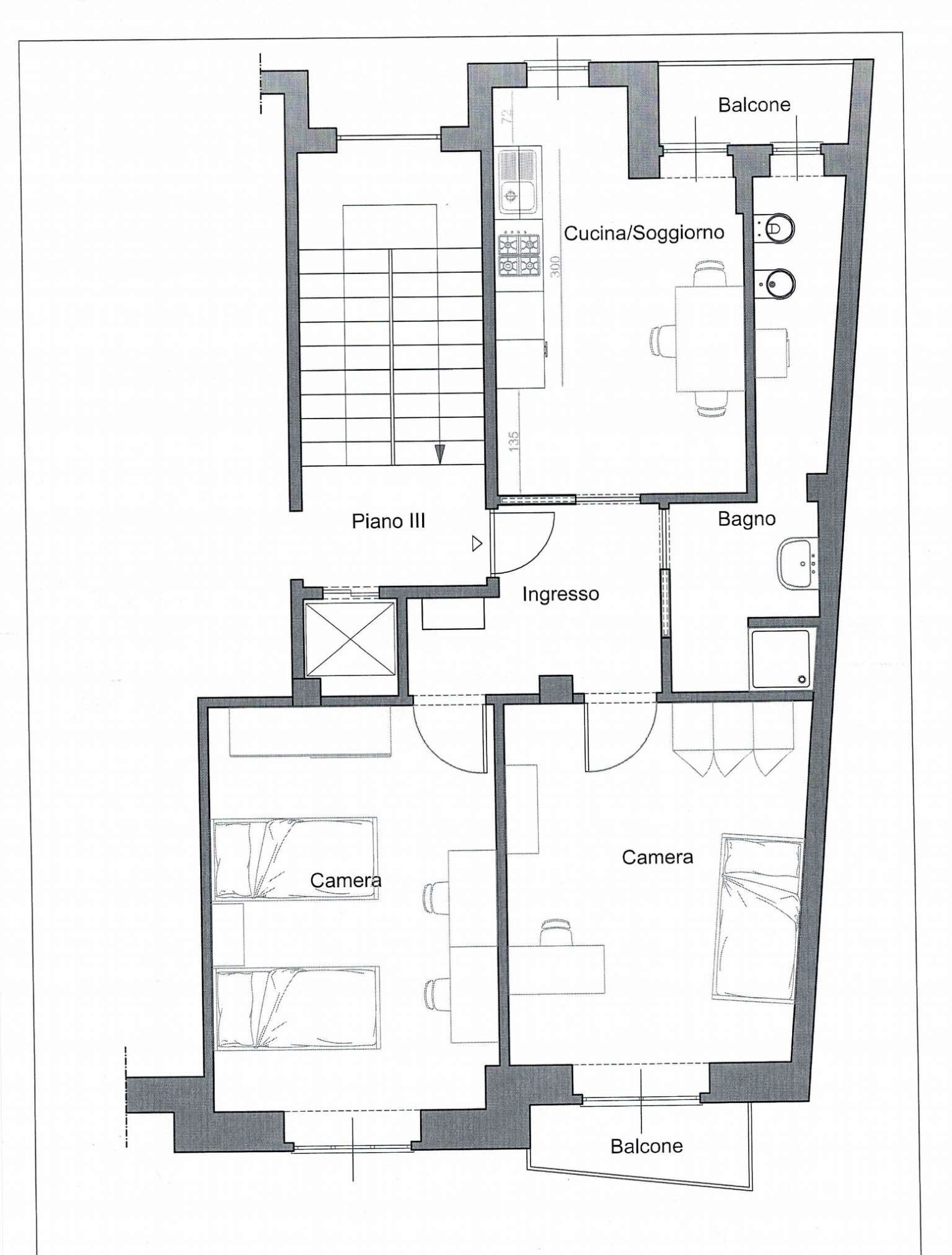 PLANIMETRIA  - Trilocale via MONTE ALBERGIAN, 23 BIS, Torino (zona Cenisia) - planimetria 1