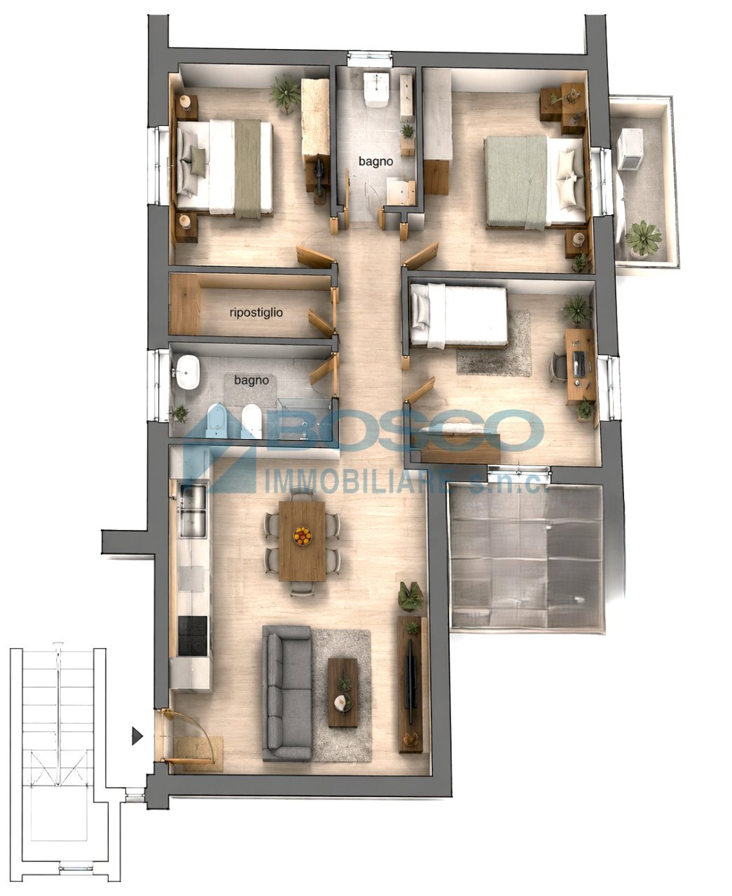 possibili soluzioni di arredamento - Apartment Via Cristoforo Colombo, La Spezia - floor plans 1