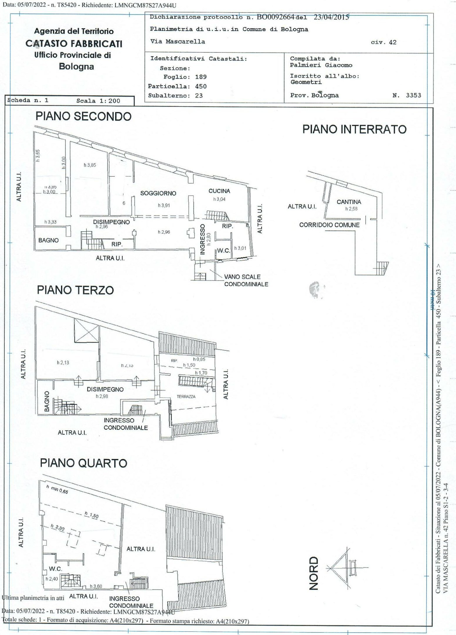 Terreno non edificabile via Mascarella, 42, Bologna (zona Centro Storico) - planimetria 1