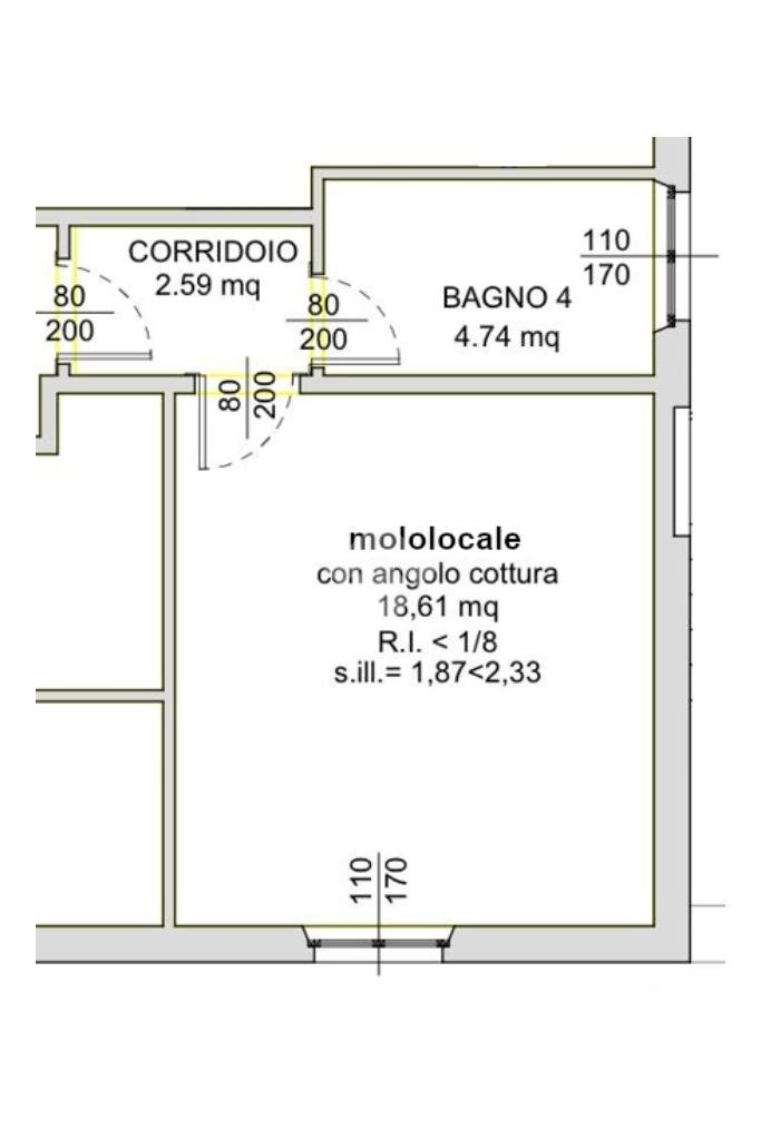 One-room apartment Viale Mentana, Parma - floor plans 1