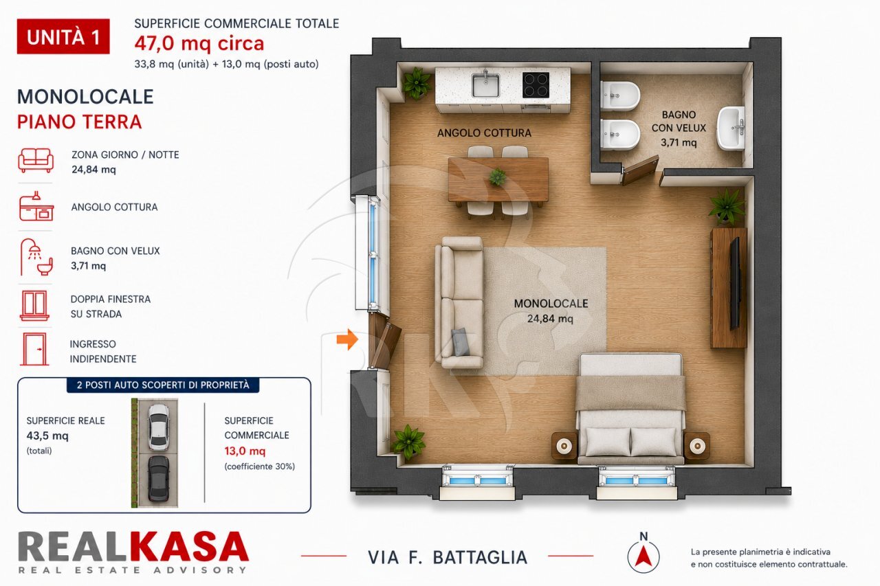 Planimetria Battaglia - One-room apartment Via Felice Battaglia 5, Bologna (neighborhood Saragozza) - floor plans 1