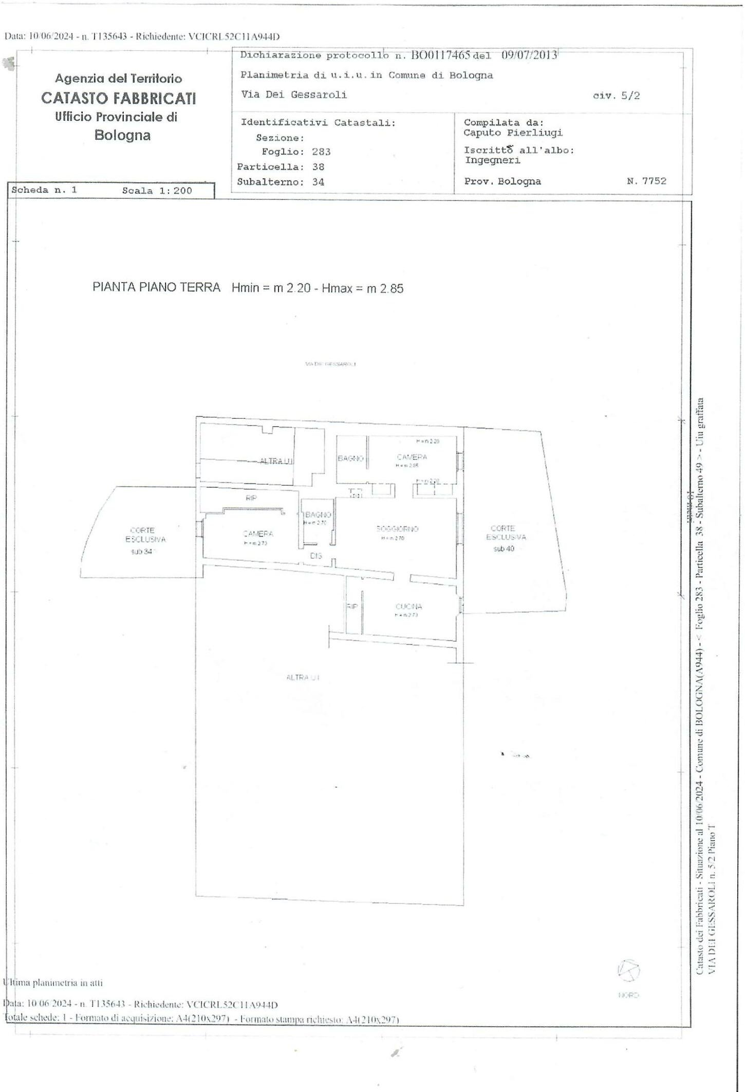 Quadrilocale Via  Gessaroli, Bologna (zona Colli) - planimetria 1