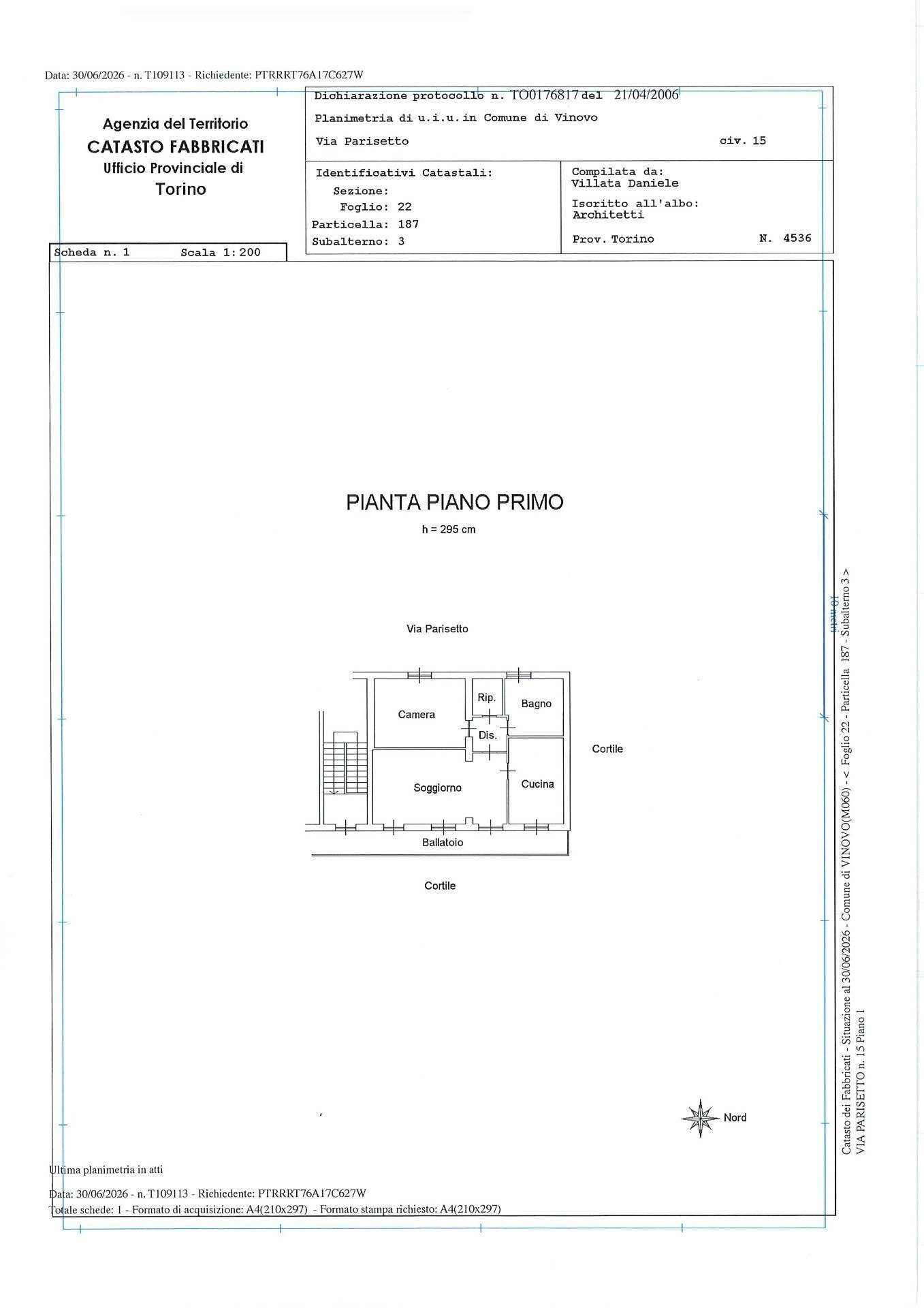 Foto 18 - Trilocale Via Parisetto
 
15, Vinovo - planimetria 1