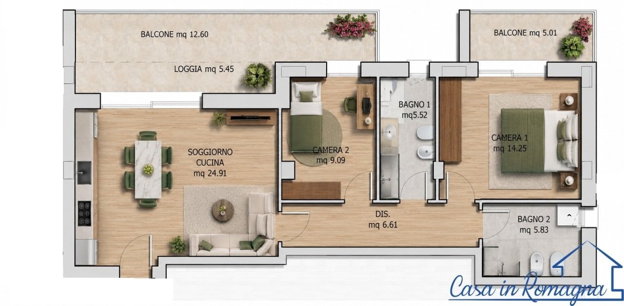 Piantina appartamento n.11 - Trilocale Via Boheme, Rimini - planimetria 1
