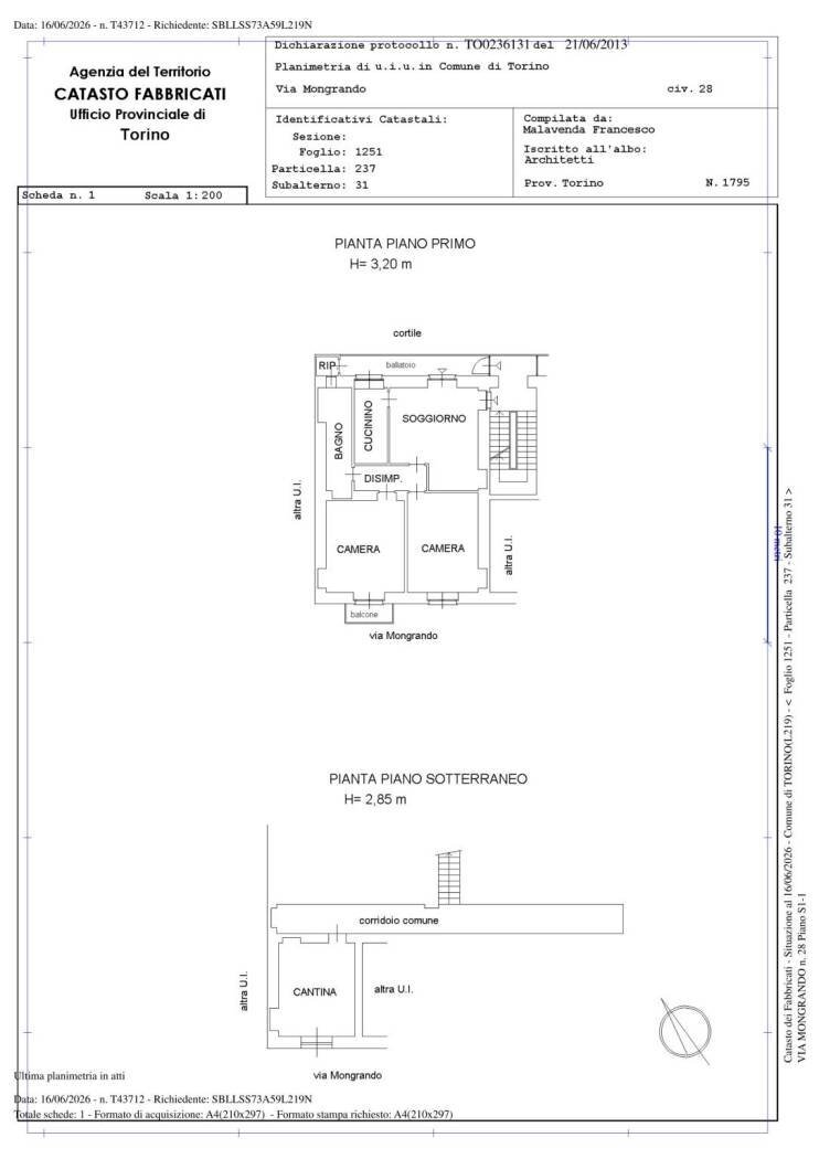 Quadrilocale via Mongrando, 28, Torino (zona Vanchiglietta) - planimetria 1