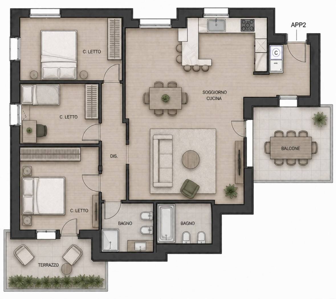 Quadrilocale viale dei Mille, Cervia - planimetria 1