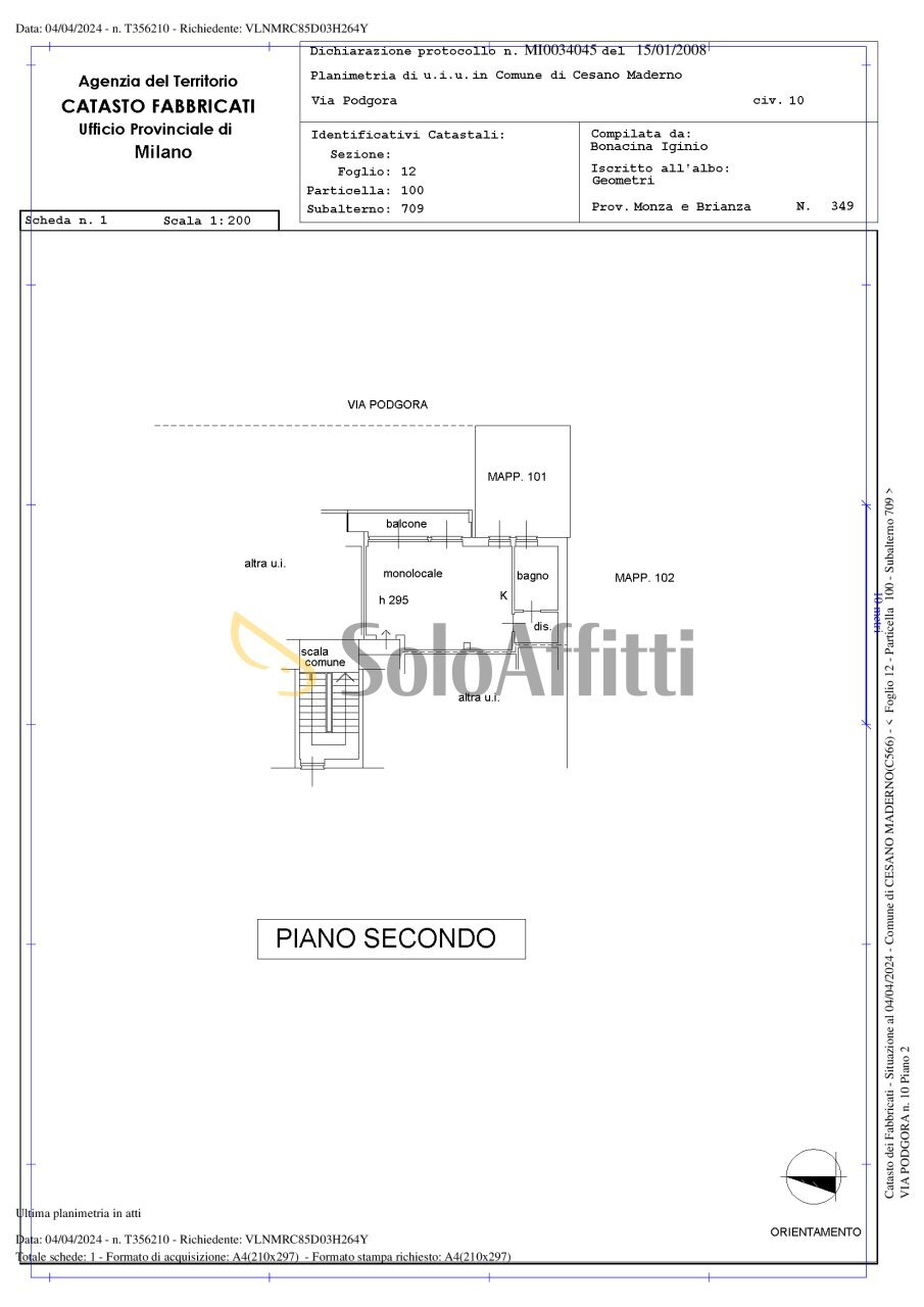 planimetria - One-room apartment Via Podgora 10, Cesano Maderno - floor plans 1