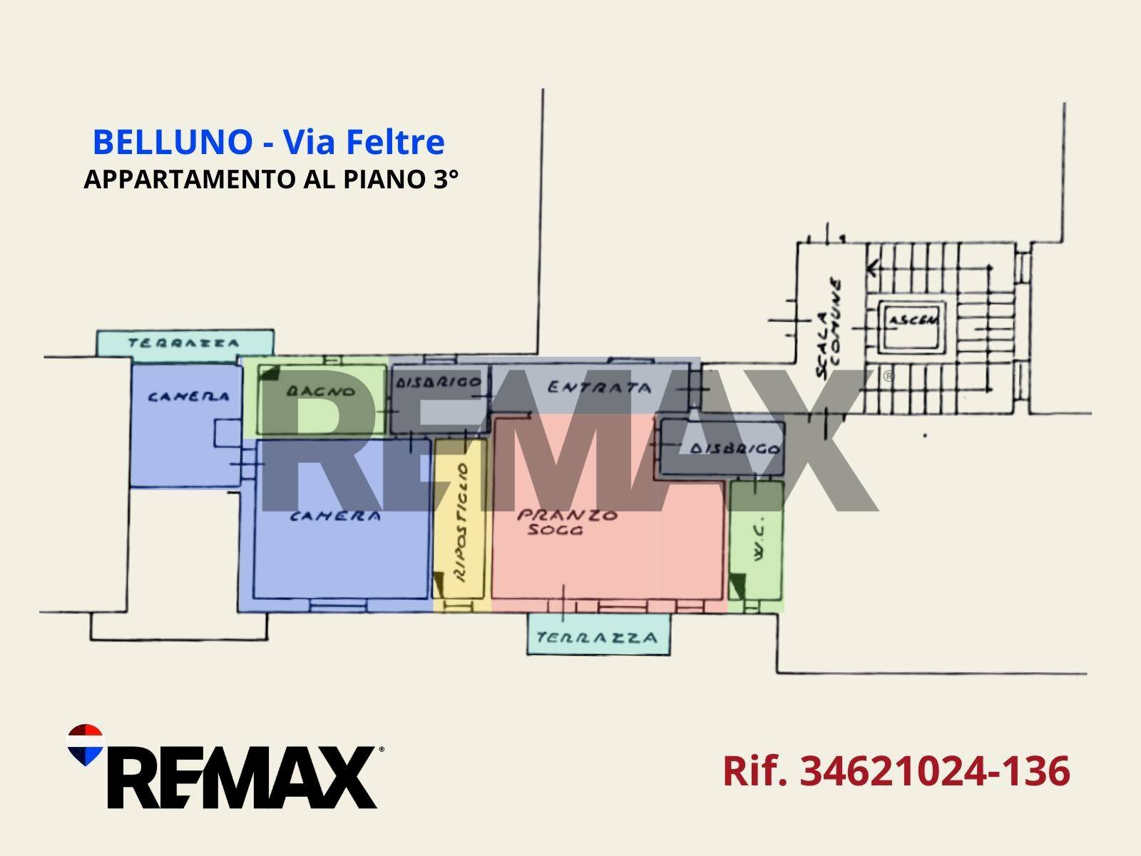 Pianta 2D - Three-room apartment Via Feltre
 
105, Belluno - floor plans 1