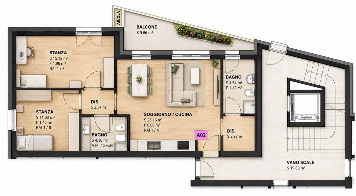 Foto 1 - Three-room apartment Via Luigi Caneppele, Trento - floor plans 1