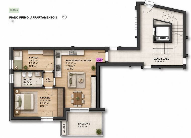 Foto 1 - Three-room apartment Via Luigi Caneppele, Trento - floor plans 1