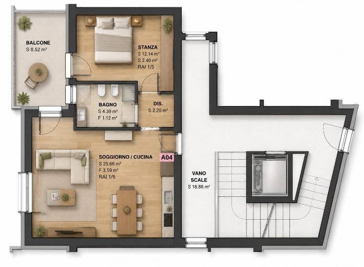 Foto 1 - Two-room apartment Via Luigi Caneppele, Trento - floor plans 1