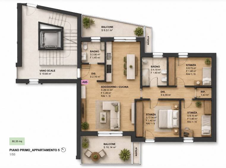 Foto 1 - Four-room apartment Via Luigi Caneppele, Trento - floor plans 1