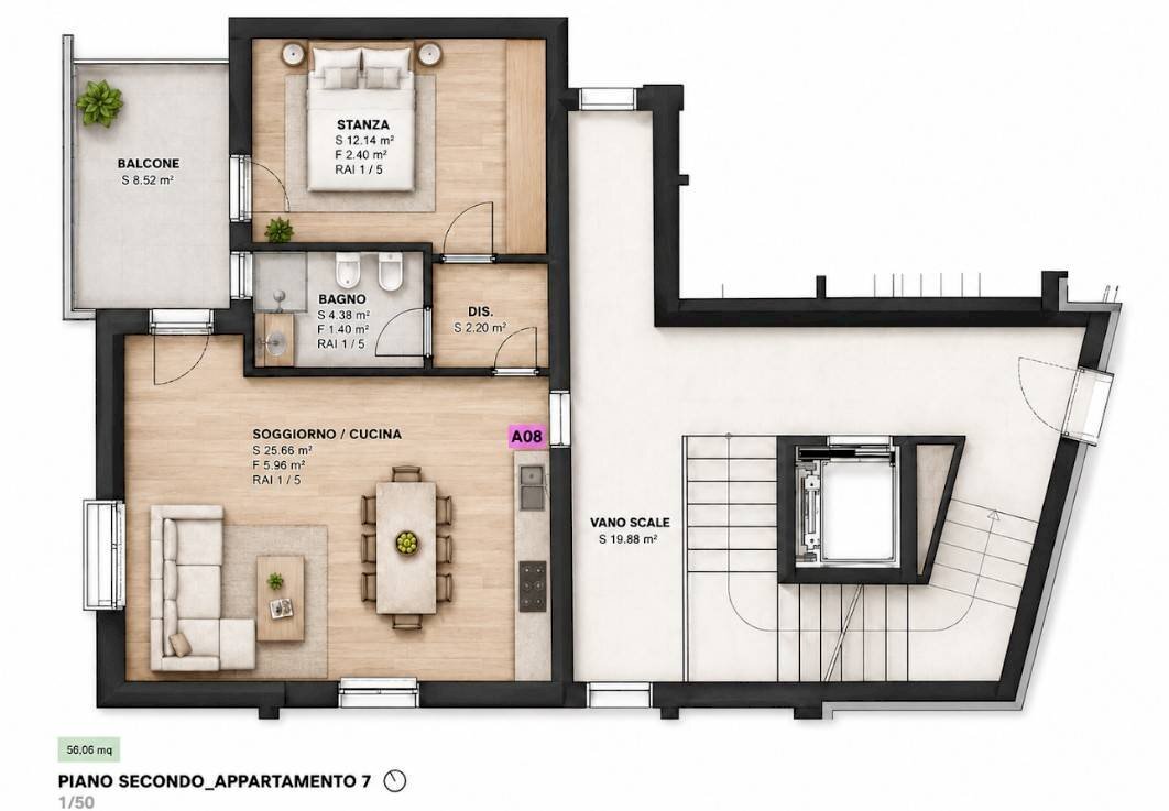 Foto 1 - Two-room apartment Via Luigi Caneppele, Trento - floor plans 1