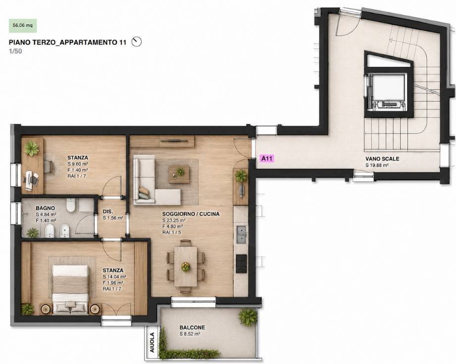 Foto 1 - Three-room apartment Via Luigi Caneppele, Trento - floor plans 1