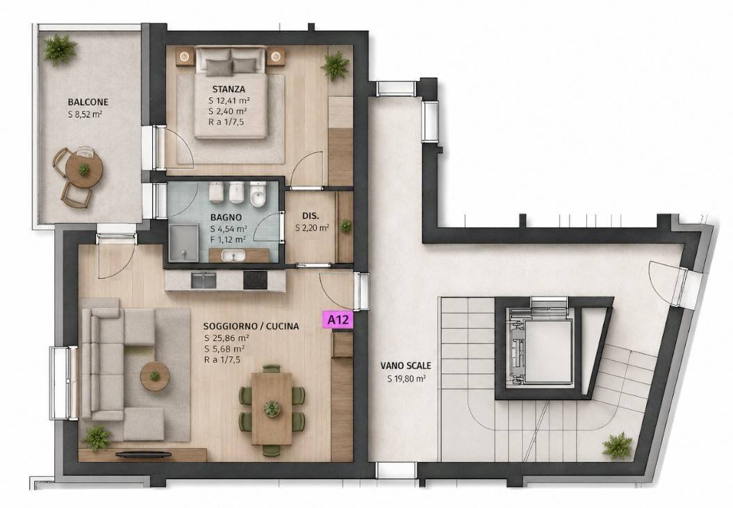 Foto 1 - Two-room apartment Via Luigi Caneppele, Trento - floor plans 1