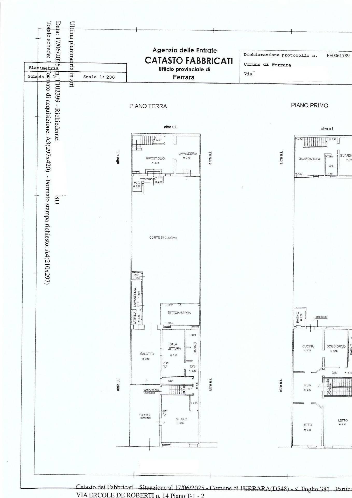 Foto 2 - Casa indipendente Via Ercole De Roberti, Ferrara - planimetria 1