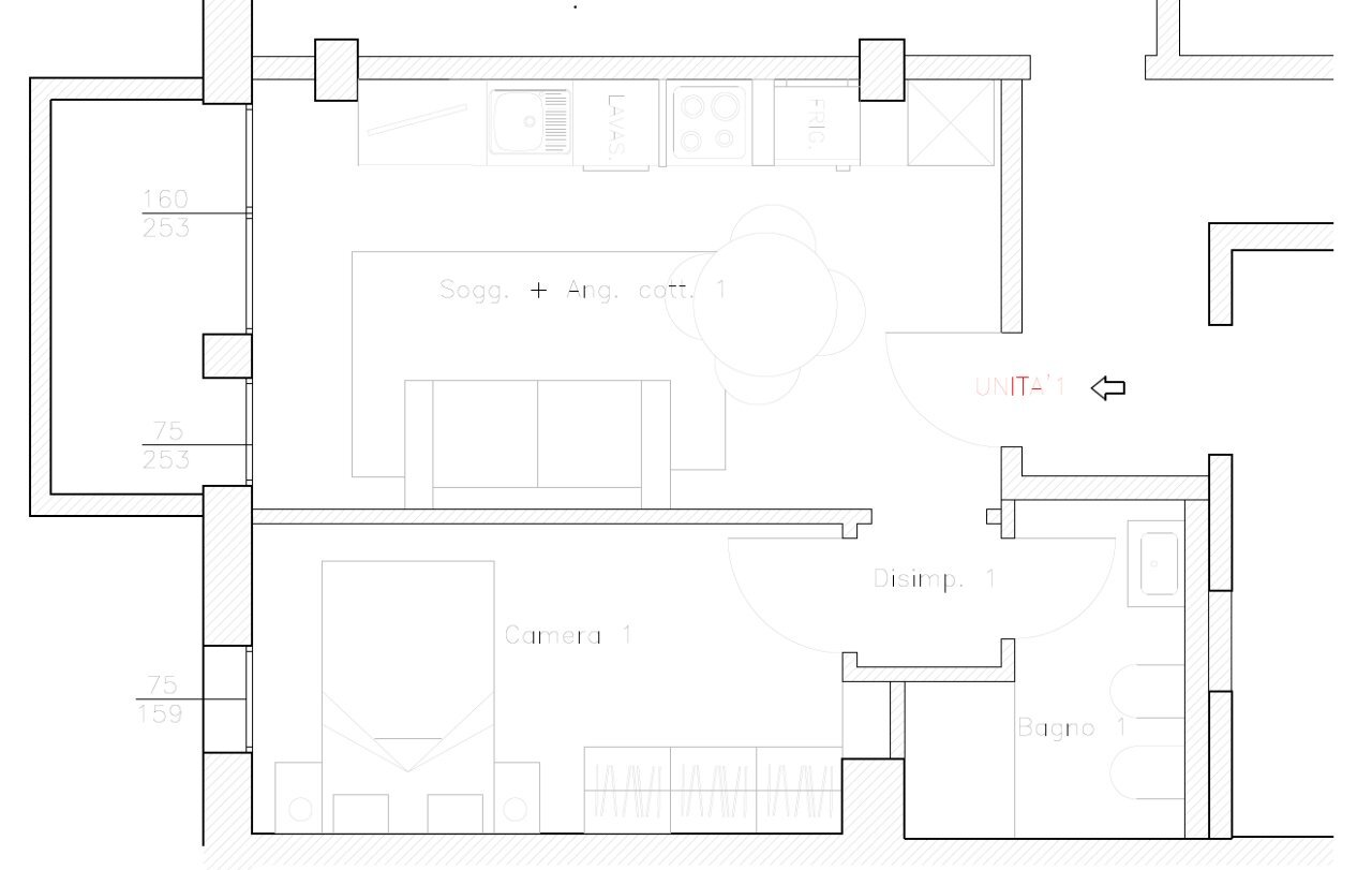 PLAN BILO 1 - Two-room apartment Via Capo di Lucca 48, Bologna (neighborhood Centro Storico) - floor plans 1