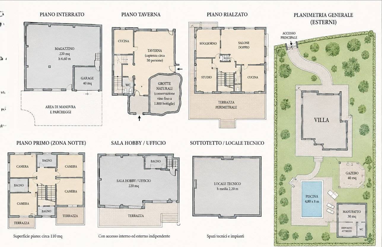 Villa via Colle Pisano, Frascati - floor plans 1