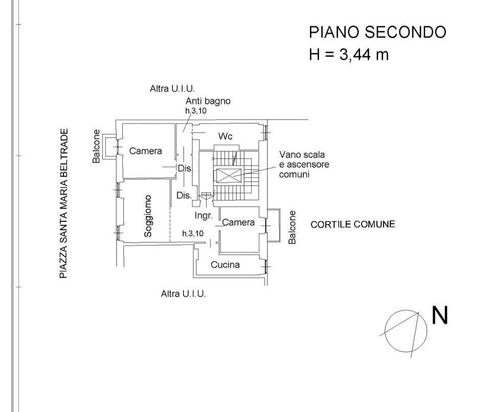 Appartamento piazza Santa Maria Beltrade, Milano - planimetria 1