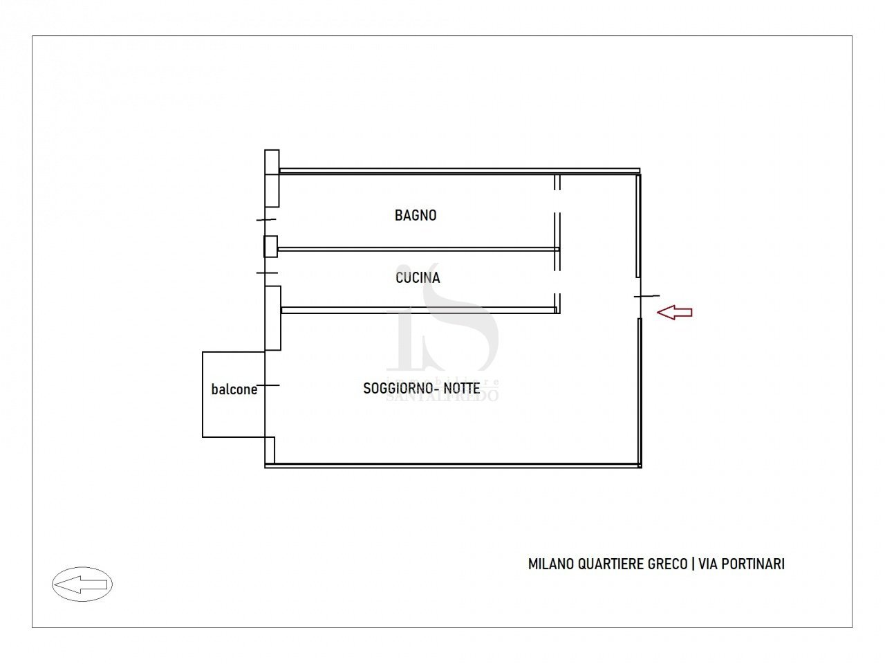 Milano Greco Appartamento in affitto - Monolocale Via Pigello Portinari, 1, Milano (zona Greco) - planimetria 1