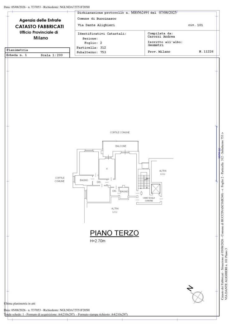 Three-room apartment via Dante Alighieri, 101, Buccinasco - floor plans 1