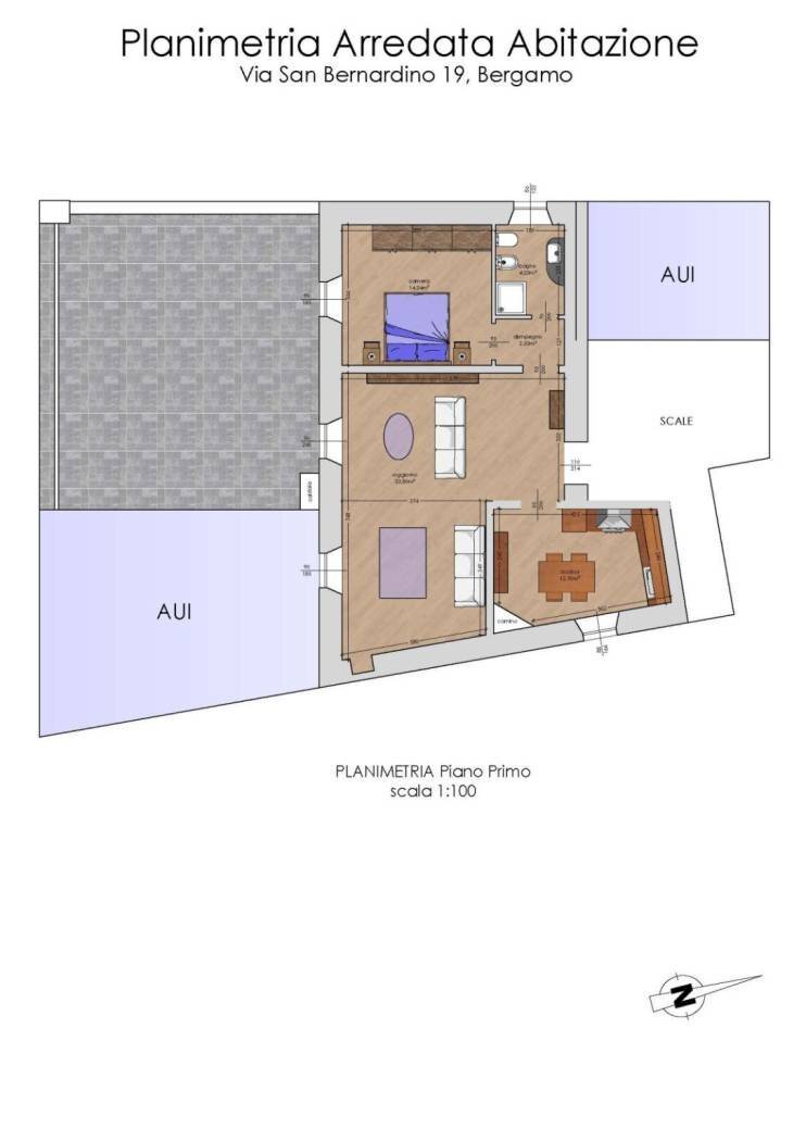 Trilocale via San Bernardino, 19, Bergamo - planimetria 1