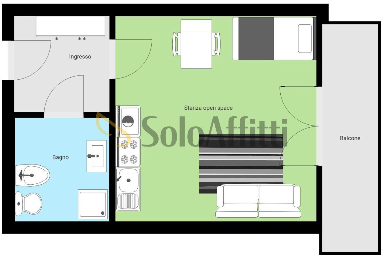 Planimetria a scopo illustrativo - One-room apartment Via Teodoro Lovati 33, Pavia - floor plans 1