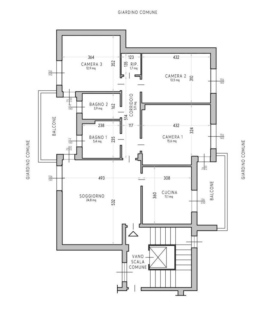 Quadrilocale via Lirone, 12, Ciriè - planimetria 1