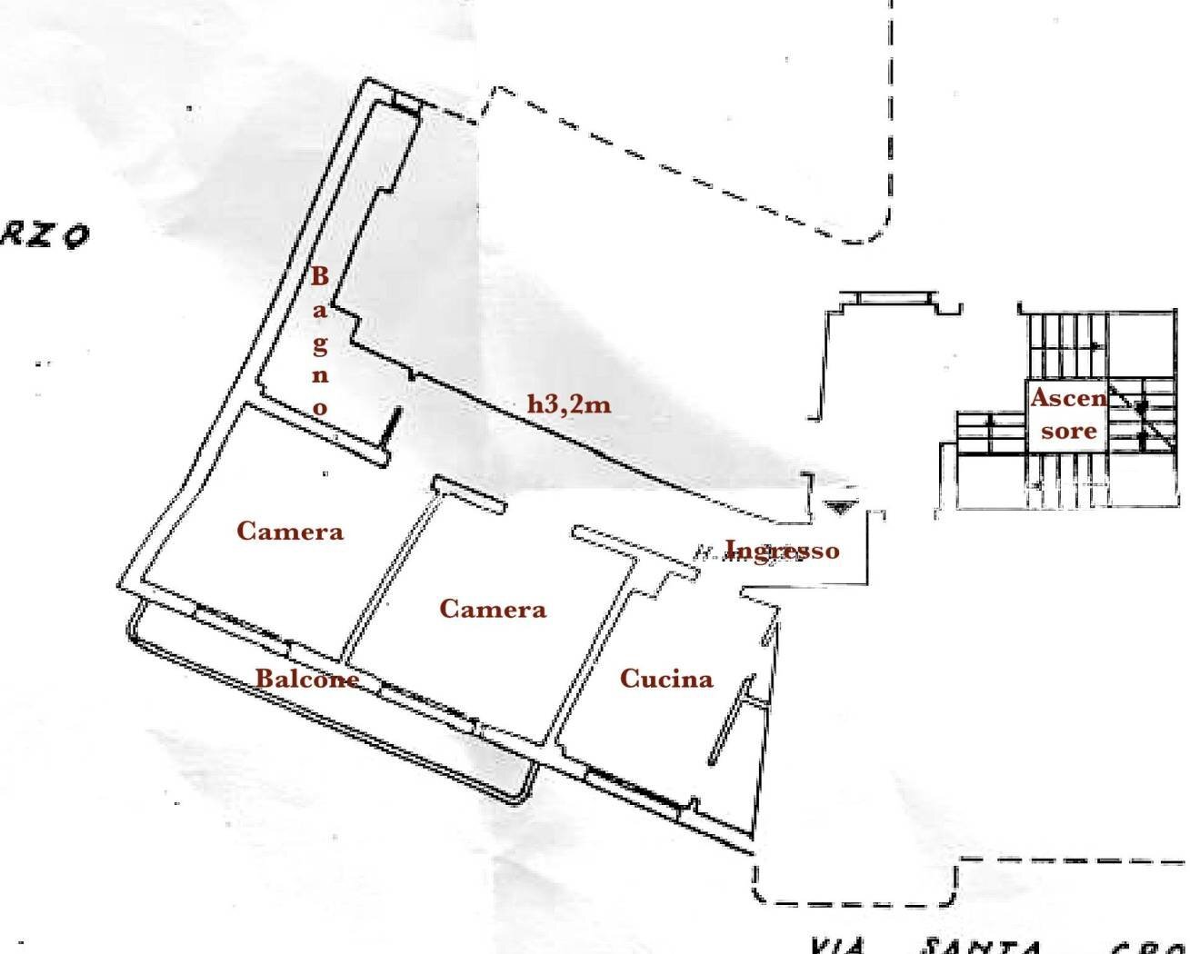 Trilocale via Santa Croce, Bologna (zona Centro Storico) - planimetria 1
