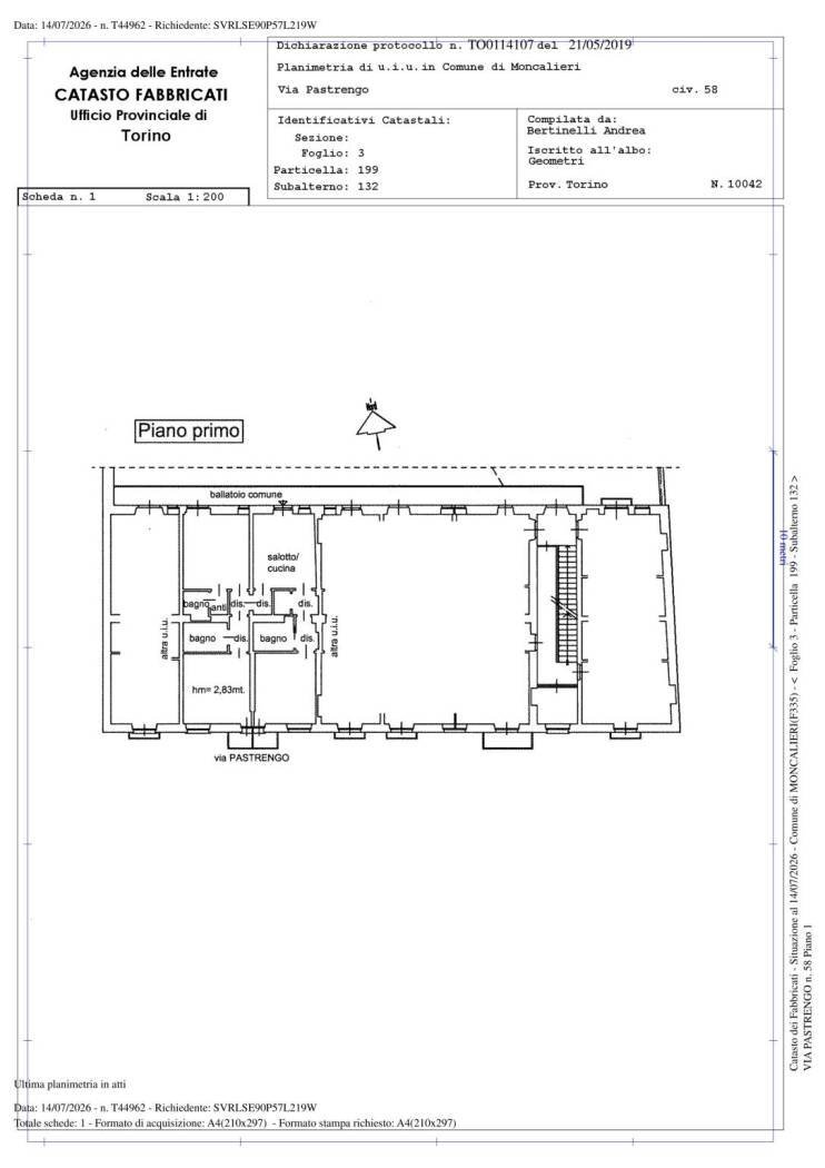 Bilocale via Pastrengo, 58, Moncalieri - planimetria 1