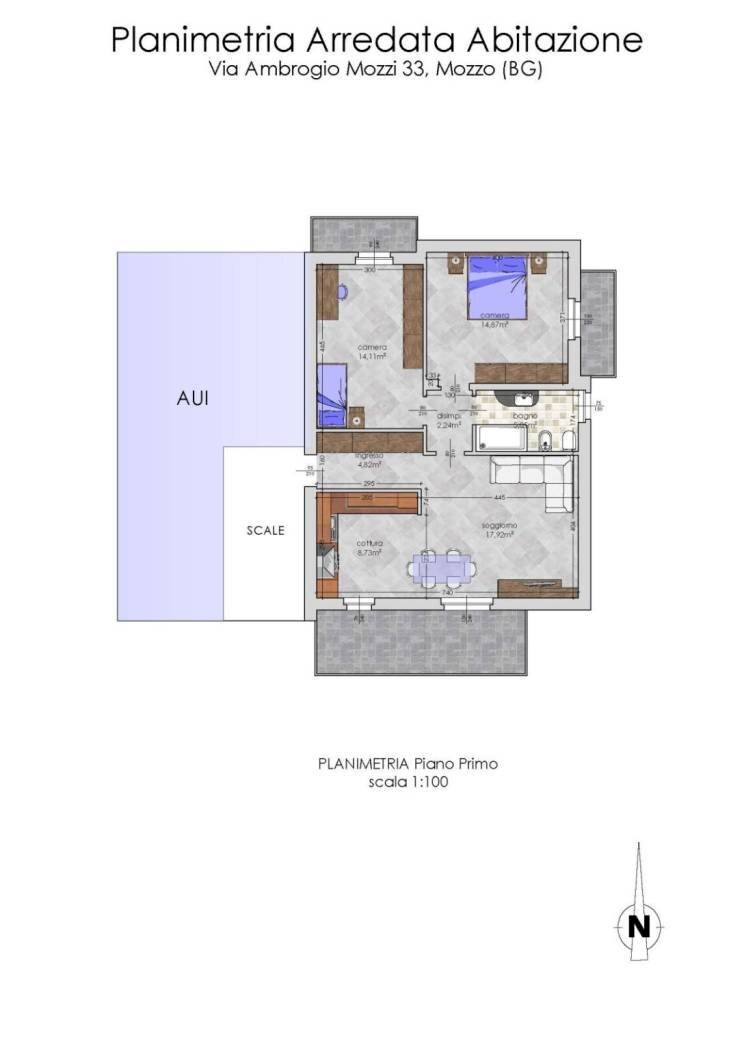 Trilocale via A. Mozzi, 33, Mozzo - planimetria 1