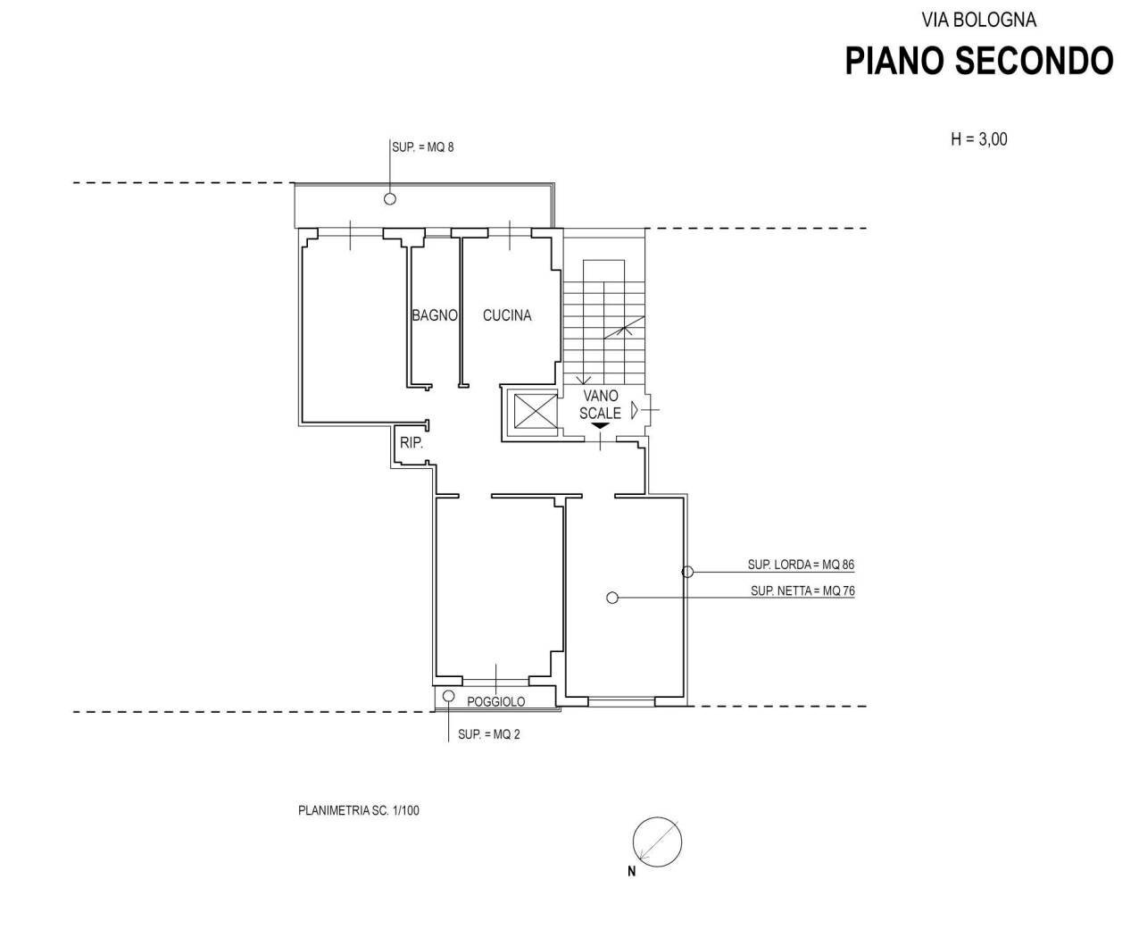 Trilocale via Bologna, 3, Genova (zona San Teodoro) - planimetria 1