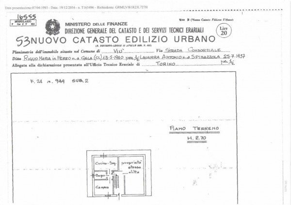 Two-room apartment Località Ficatera di Salvagnengo, Viù - floor plans 1