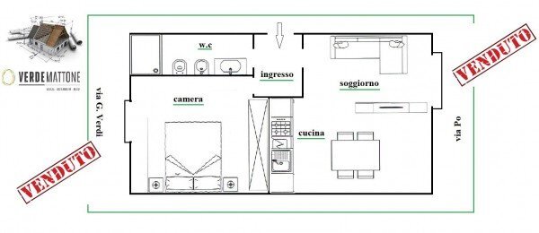 Bilocale via Po, 5, Torino (zona Centro) - planimetria 1